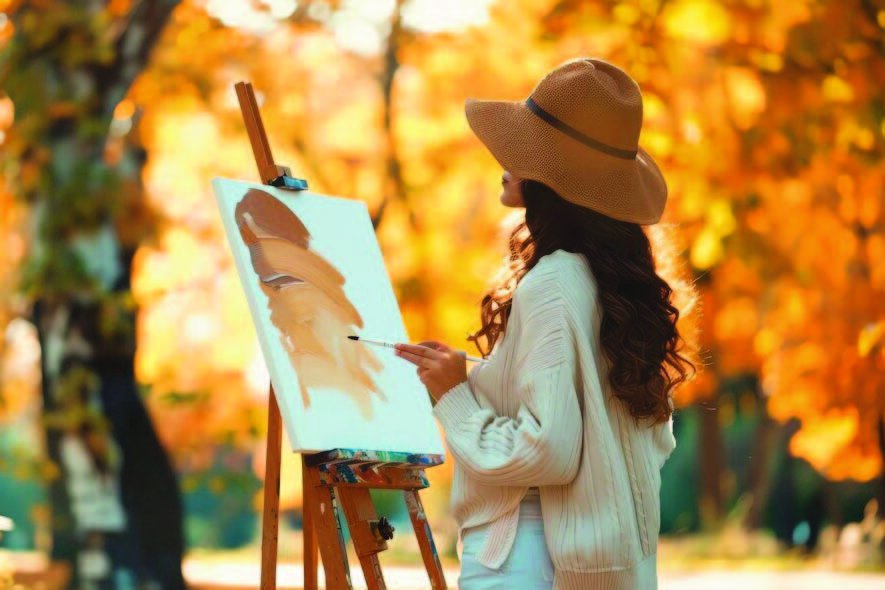 Participant painting outdoors